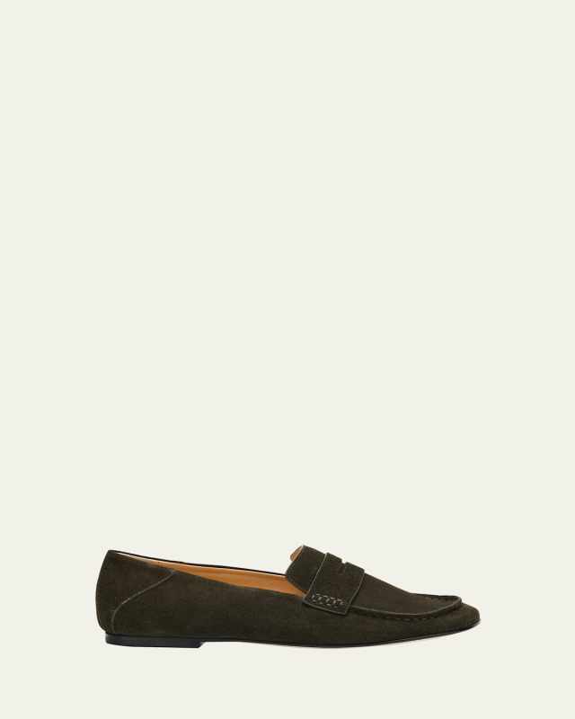 Drew Asymmetric Suede Penny Loafers